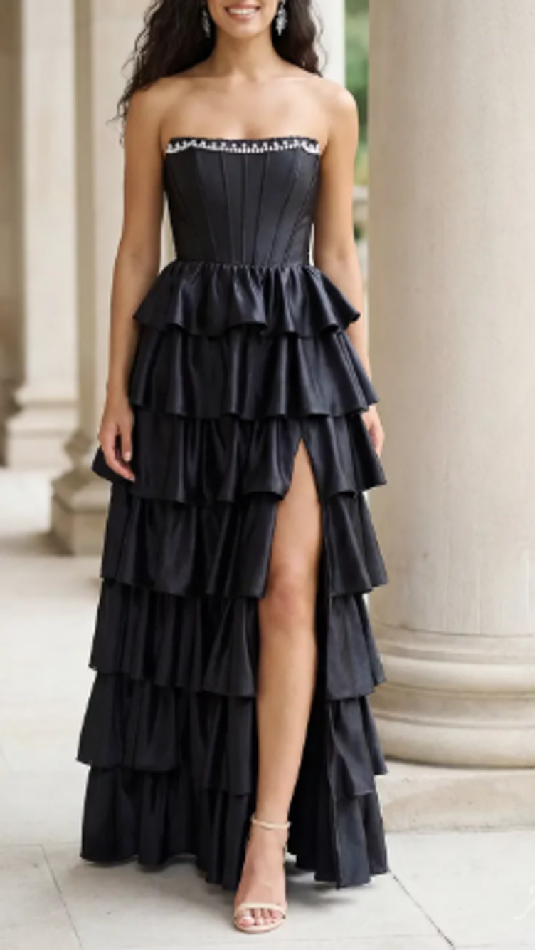 AW BRIDAL 2 XS black Anais satin lace up prom party cocktail maxi dress NEW 0B18